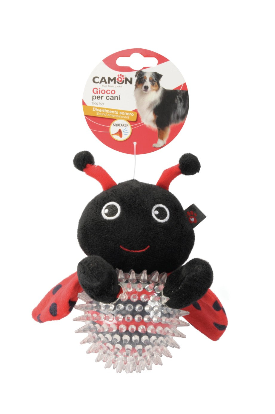 Gioco per cani Camon 16 cm a forma di insetto assortito in poliestere e TPR con squeaker Gioco per cani Camon 16 cm a forma di insetto assortito in poliestere e TPR con squeaker